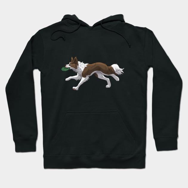 Running Brown Border Collie with Frisbee Hoodie by Bamsdrawz